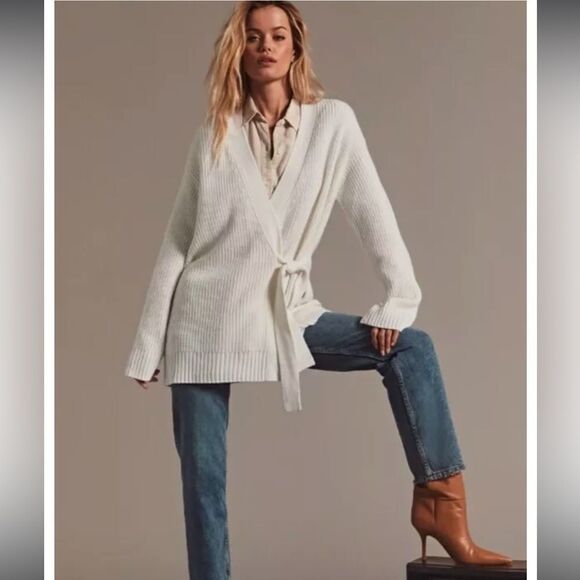 Rails Nora Longline Wrap Wool Cashmere Cardigan With Belt, Cream Size Large NWT - Picture 1 of 10